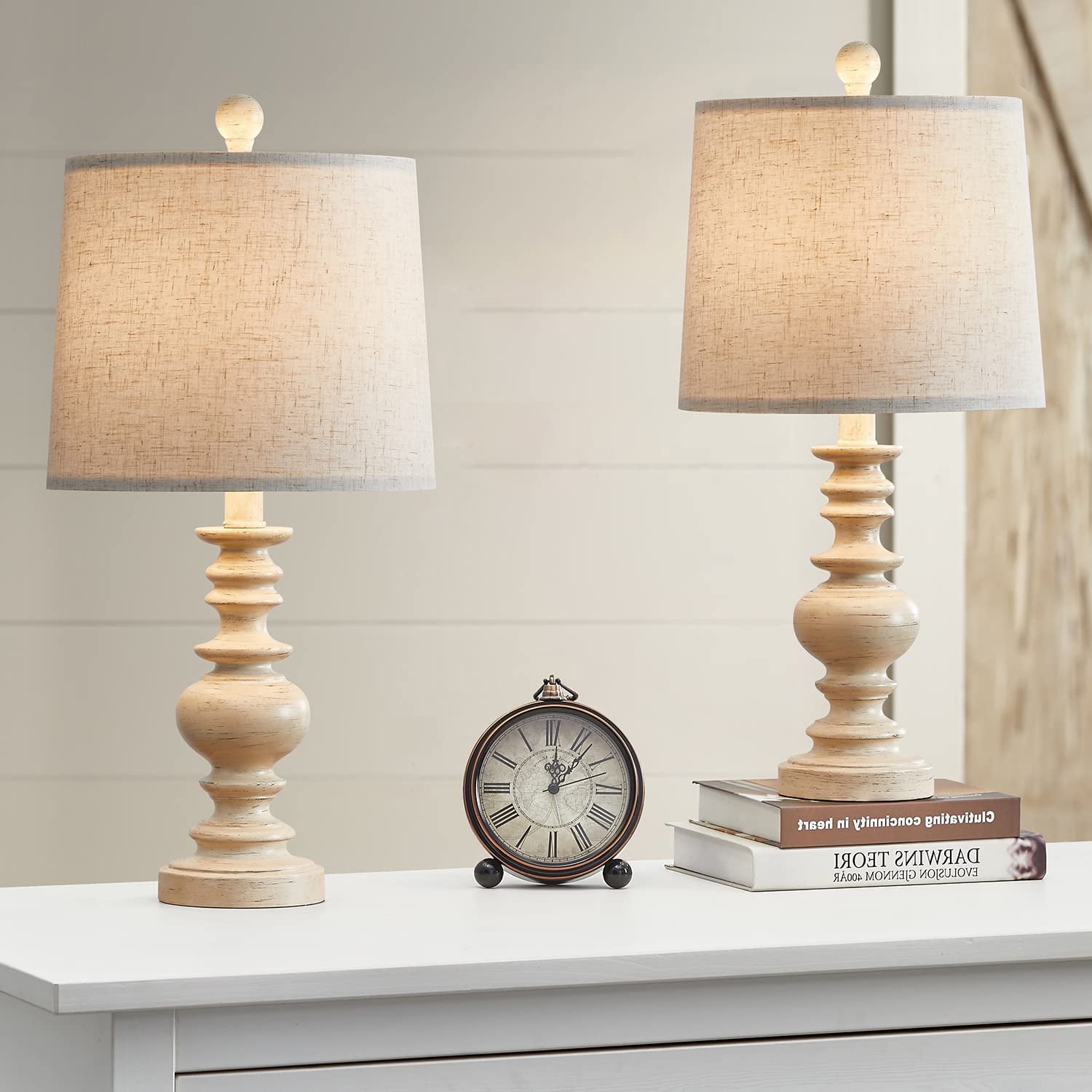 Tradition 20.5'' Rustic Table Lamp Set of 2 for Living Room Farmhouse Bedside Desk Lamps Bedroom Nightstand Vintage Lamps Linen Washed