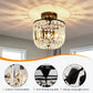 Small Crystal Chandelier 2- Lights ，Modern Semi Flush Mount Ceiling Light Fixture for Hallway Kitchen Foyer （Black）