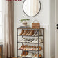 Shoe Rack 5 Tier, Narrow Shoe Organizer for Closet Entryway, with 4 Fabric Shelves and Top for Bags, Shoe Shelf, Steel Frame, Industrial, Rustic Brown and Black ULBS036B01