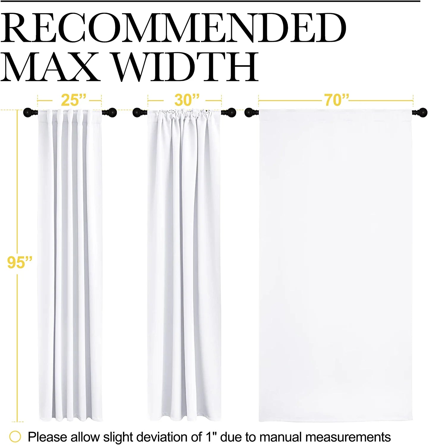 Living Room Curtain Drapes - (White Color) W70 X L95, Set of 2, Window Treatment Drapery Panels