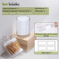 4 Pcs, 10 OZ Qtip Holder Dispenser for Cotton Ball, Cotton Swab, Cotton round Pads, Floss - Clear Plastic Apothecary Jar Set for Bathroom Canister Storage Organization, Vanity Makeup Organizer
