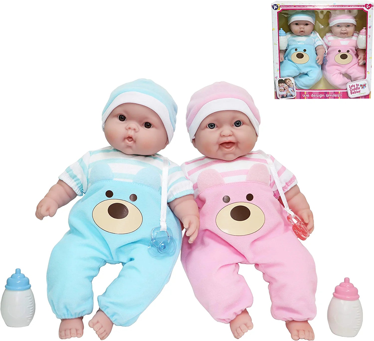 Twins 13" Realistic Soft Body Baby Dolls | JC Toys - Berenguer Boutique | Twins Gift Set with Removable Outfits and Accessories | Pink and Blue | Caucasian | Ages 2+