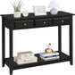 3-Drawer Wooden Console Table Entryway Table with Storage Shelf Pine Wood Legs, Black