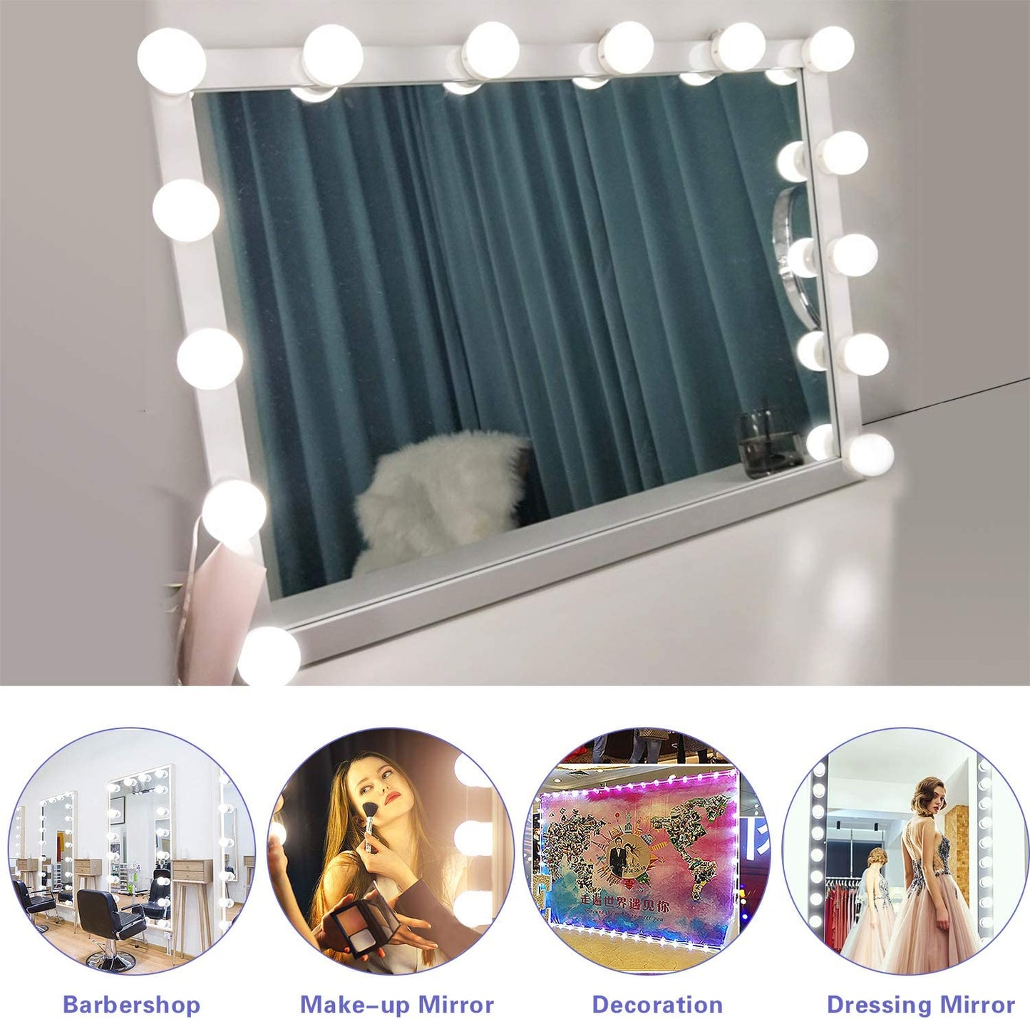 SICCOO Makeup Vanity Lights for Mirror, Hollywood Style LED Vanity Mirror Lights with 14 Dimmable Bulbs, USB Cable, White