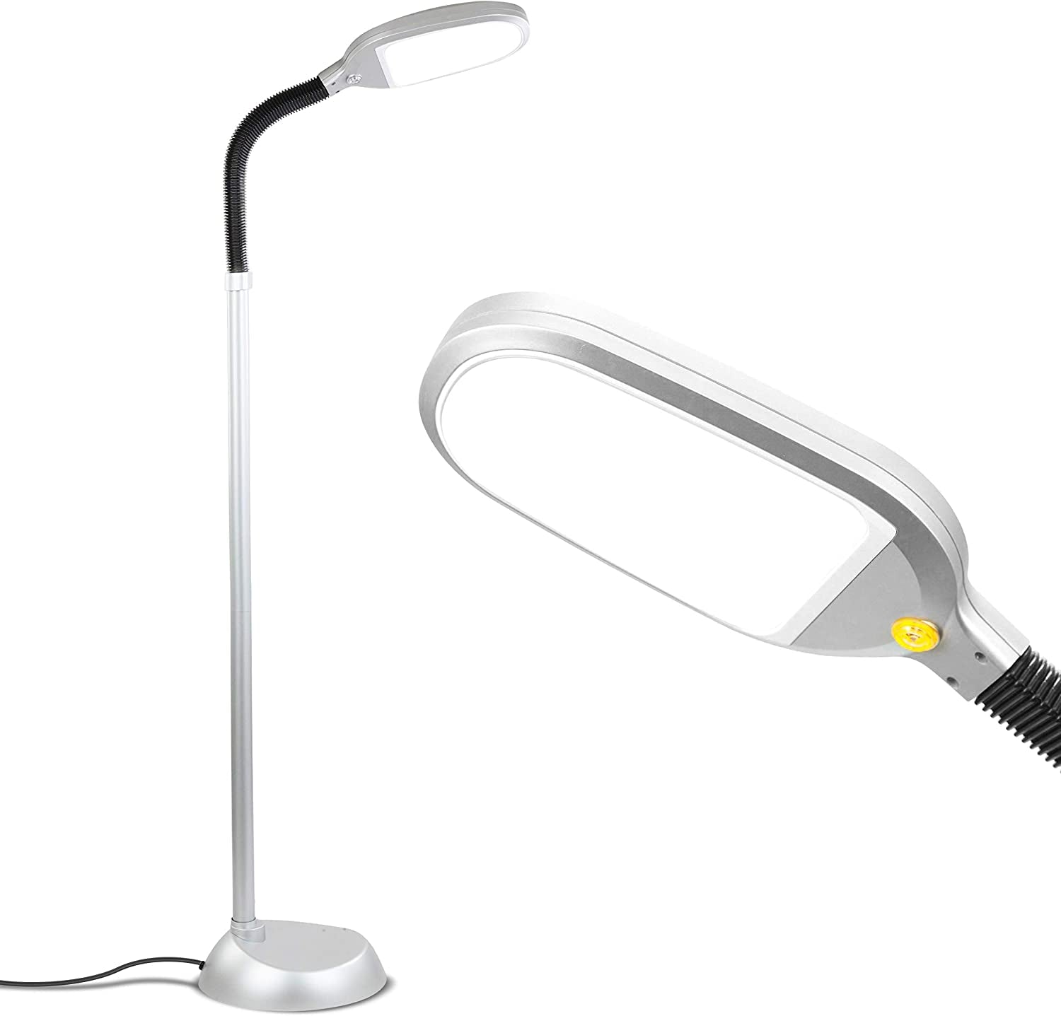 Litespan - Bright LED Floor Lamp for Crafts and Reading, Estheticians' Light for Lash Extensions, Adjustable Gooseneck Standing Lamp for Living Room, Bedroom and Office - Titanium Silver