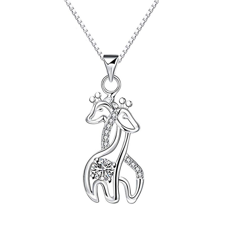 Sterling Silver Creative Love Giraffe Micro Set Pendant Necklace [Default]