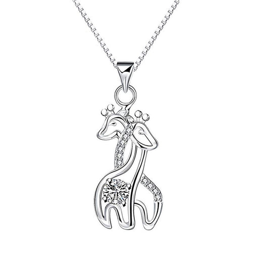 Sterling Silver Creative Love Giraffe Micro Set Pendant Necklace [Default]