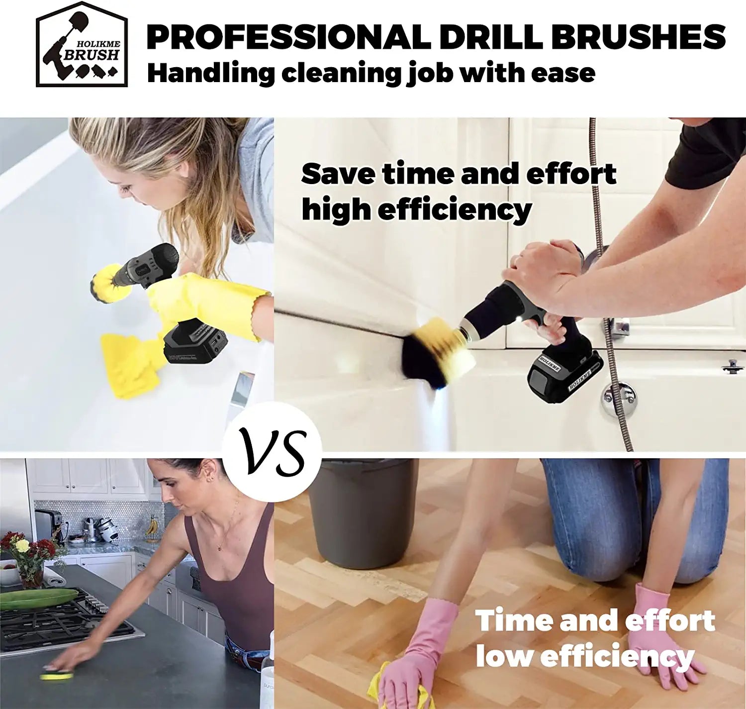 4Pack Drill Brush Power Scrubber Cleaning Brush Extended Long Attachment Set All Purpose Drill Scrub Brushes Kit for Grout, Floor, Tub, Shower, Tile, Bathroom and Kitchen Surface，Yellow