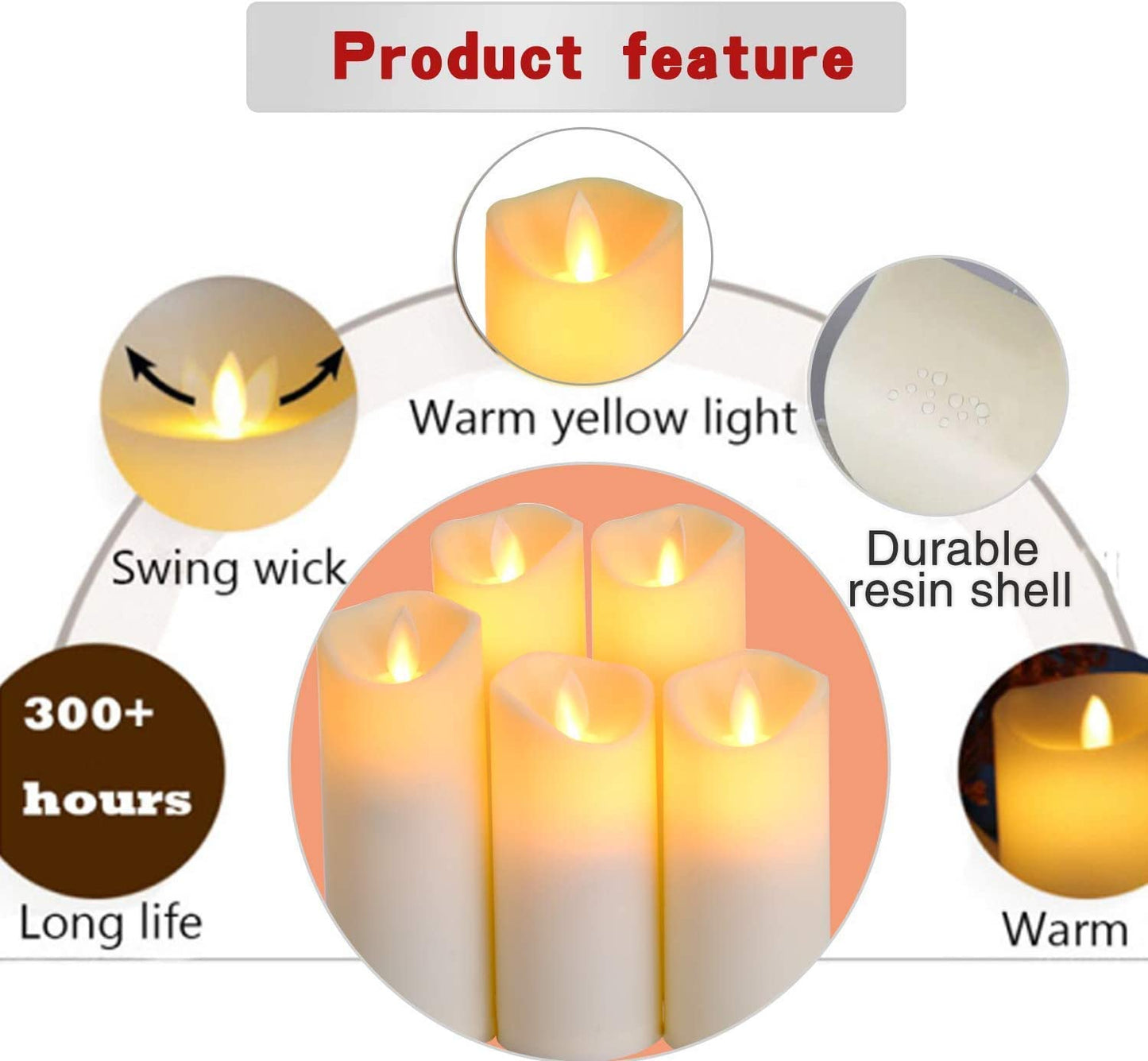 Flickering Flameless Candles with 10-Key Timer Remote, Exquisite Decor Battery Operated Candles Outdoor Heat Resistant with Realistic Moving Wick LED Flames