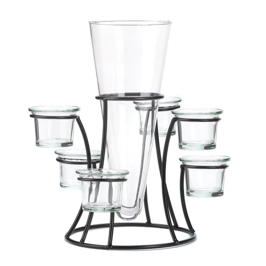 Black Iron Candelabra Candle Holder Flower Vase Wedding Centerpiece Home Decor