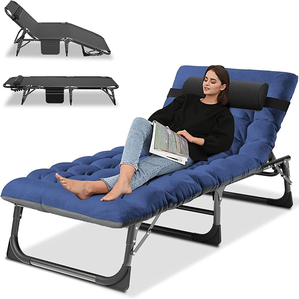 Sleeping Cots Bed with Mattress & Pillow, Portable Folding Bed Cot, Folding Camping Cot, Adjustable 4-Position Folding Lounge Chair