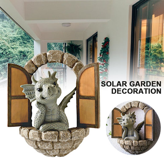 RELAX Courtyard Dinosaur Sculpture Wall Decoration, Weatherproof Resin Statue Miniatures, Lovely Dragon Garden Ornaments for Patio Yard (Dinosaur)