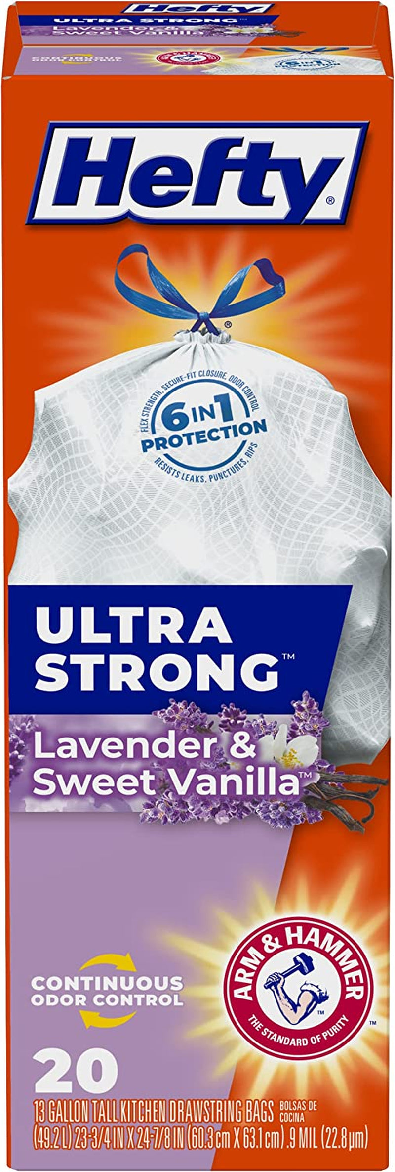 Ultra Strong Tall Kitchen Trash Bags, Lavender & Sweet Vanilla Scent, 13 Gallon, 20 Count