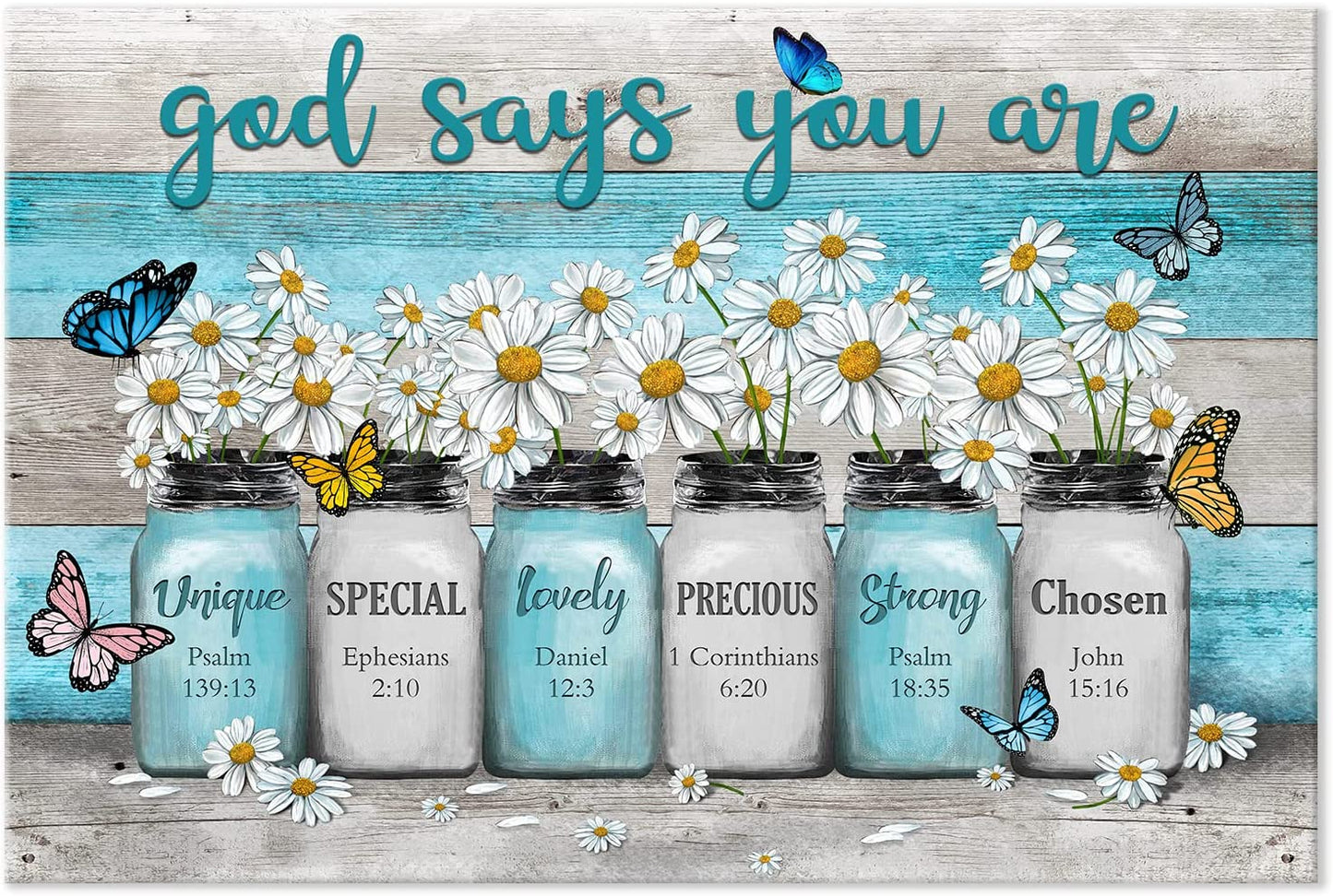 God Says You Are Wall Art - Daisy Wall Decor - Christian Inspirational Encouragement Gifts for Women - Butterfly Picture Living Room Bathroom Bedroom Office Home Decor (Daisy Flower,16X24 Inch Unframe)…