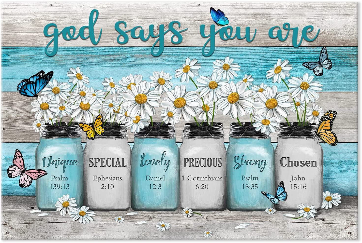 God Says You Are Wall Art - Daisy Wall Decor - Christian Inspirational Encouragement Gifts for Women - Butterfly Picture Living Room Bathroom Bedroom Office Home Decor (Daisy Flower,16X24 Inch Unframe)…