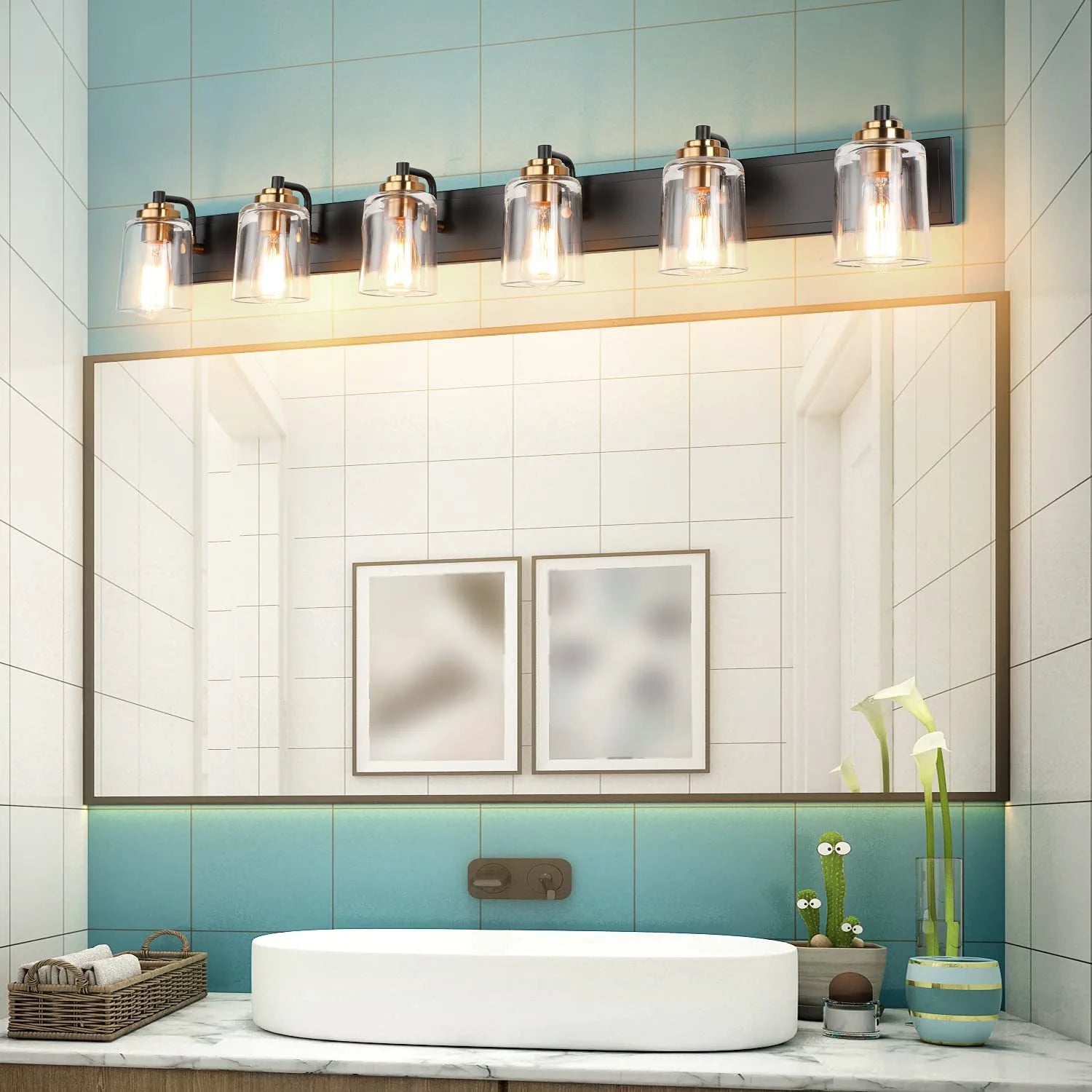 Bathroom Vanity Light Black and Bronze Durable Glass Globe Vintage Stylish Lighting 6 Lights(8580)