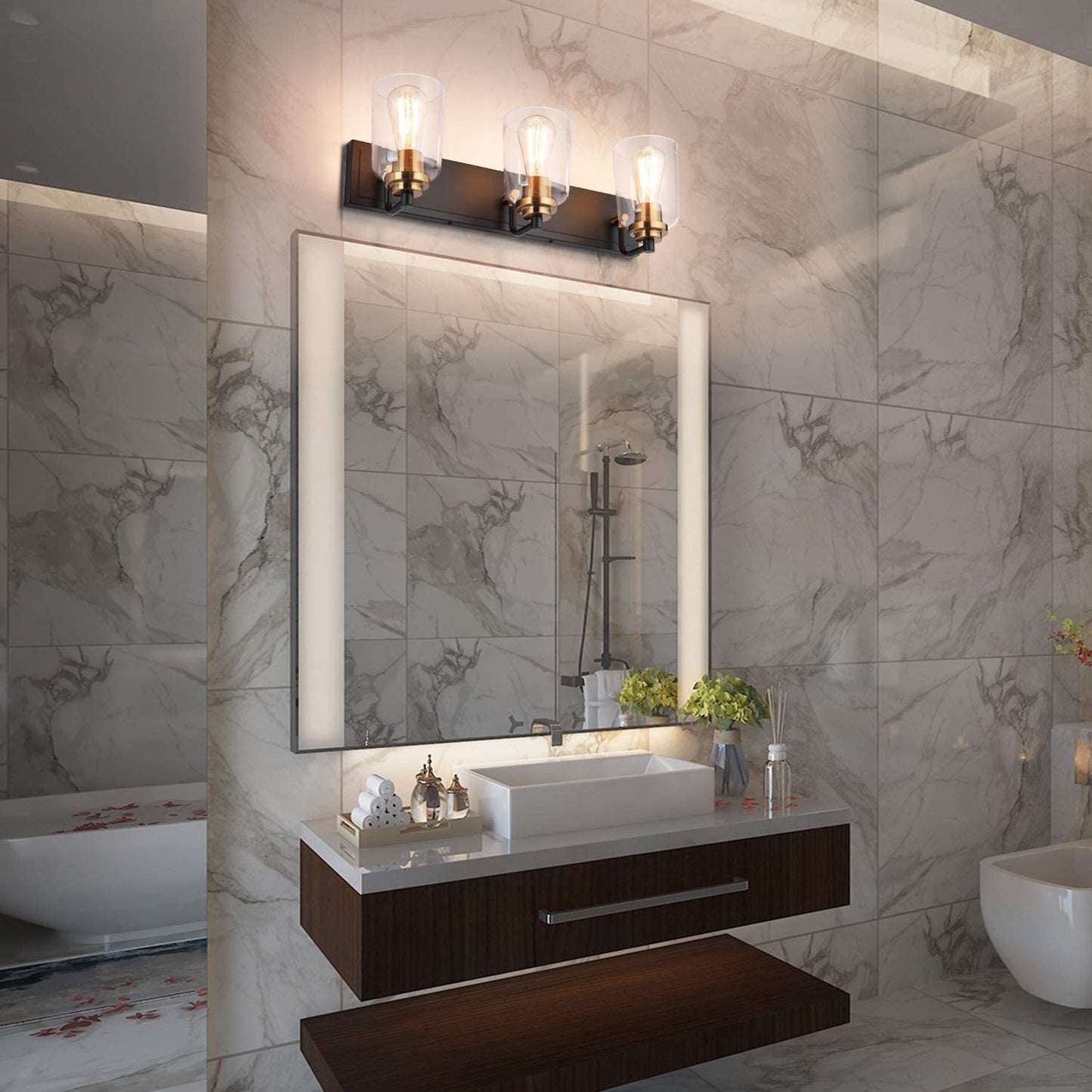 Bathroom Vanity Light Fixtures over Mirror Vintage Bathroom Light Fixture Glass Globe Matt Black and Bronze 3 Lights