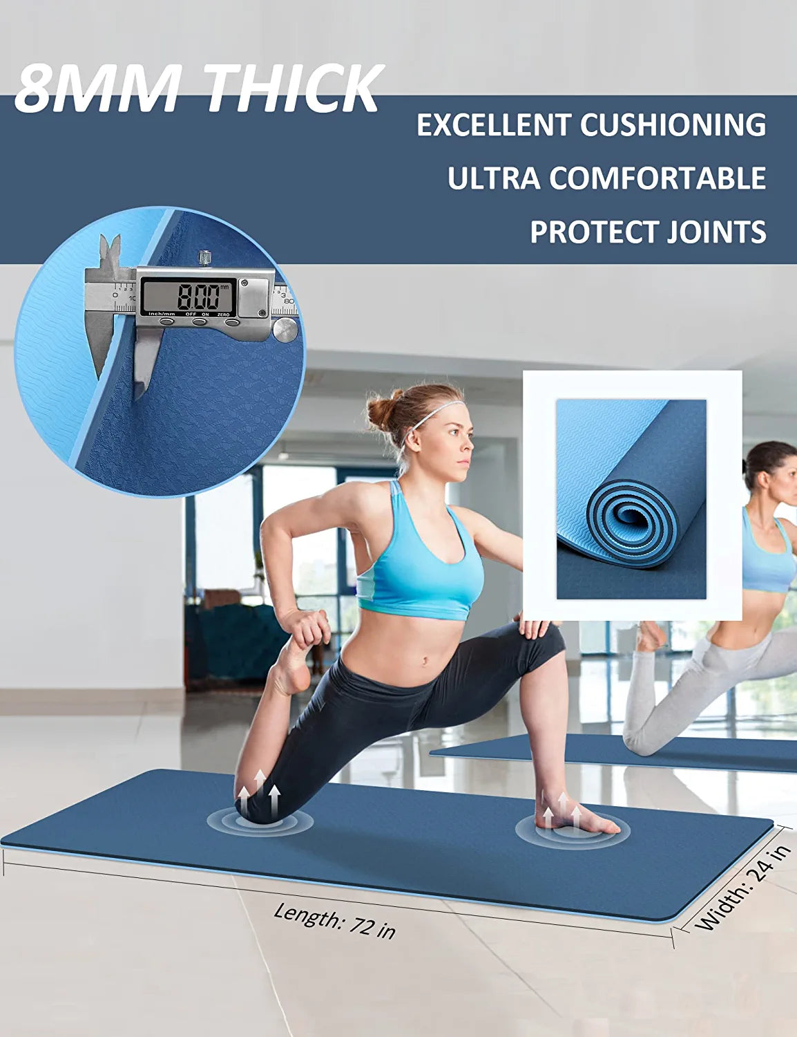 Yoga Mat  Yoga Mats for Women 1/3 Inch Thick Yoga Mat for Men Exercise Mat Workout Mat for Yoga Pilates Home Gym Yoga Mat Non Slip with Carrying Strap