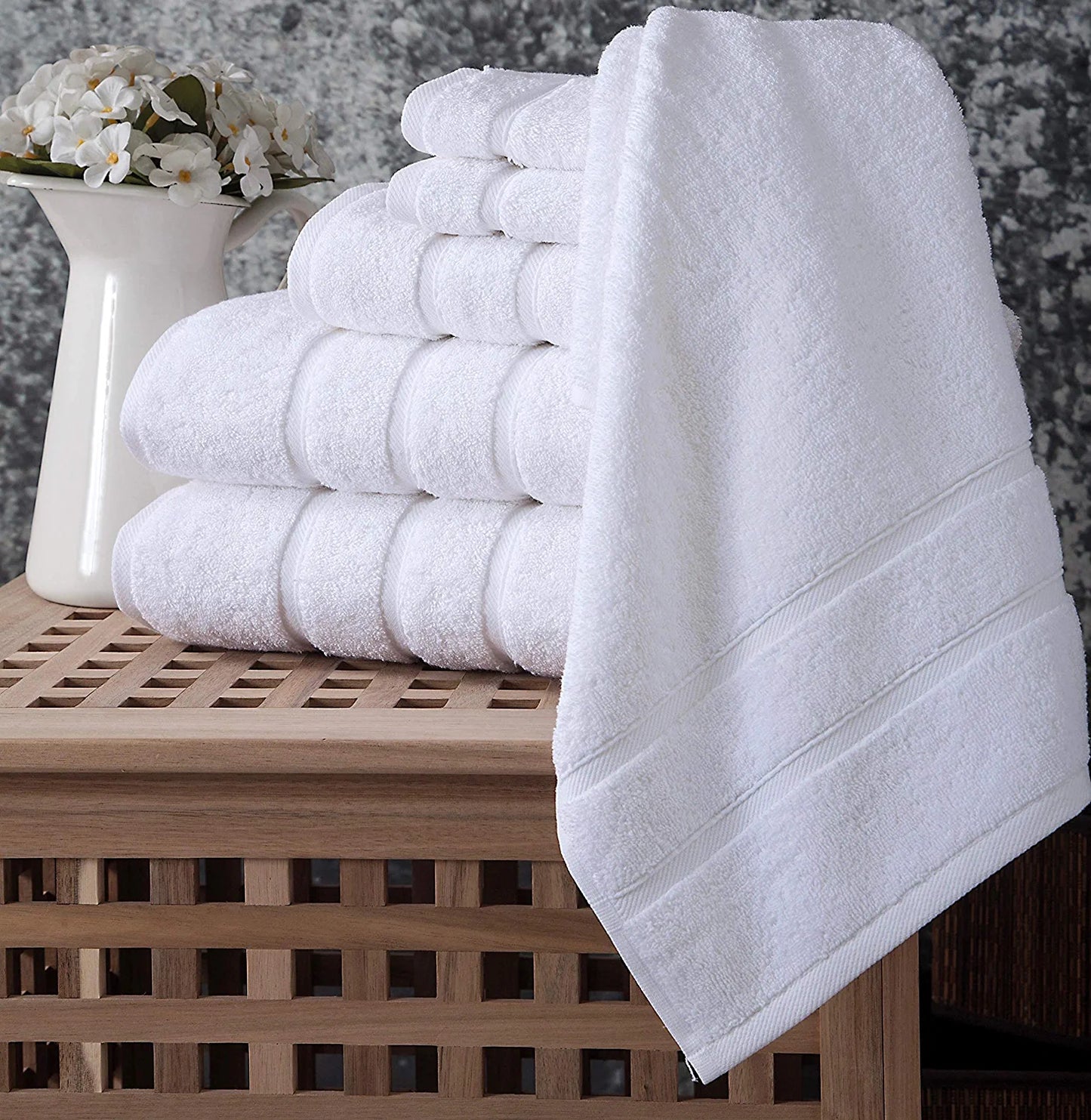 White Bath Towel Set - Turkish Cotton Hotel Towels - Turkish Bathroom Towel Set - Turkish Cotton Bath Towels Set of 6 by Upthrone
