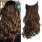 REECHO Invisible Wire Hair Extensions with Transparent Headband Adjustable Size Removable Secure Clips in Curly Wavy Secret Hairpiece for Women 20 Inch - Chestnut Brown with Blonde Hightlights