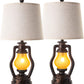 Farmhouse Table Lamps Set of 2 with Nightlight, Lantern Bedside Lamp with 2 USB Port and Outlet, 24 Inch Rustic Nightstand Lamp with Tapered Drum Shade for Living Room Bedroom, Bulbs Included