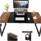 55 Inch Computer Desk, Home Office Desk, Large Writing Study Table with Splice Board, Morden Laptop Table with Monitor Stand, Headphone Hook, Extra Strong Legs (Black + Rustic Brown)