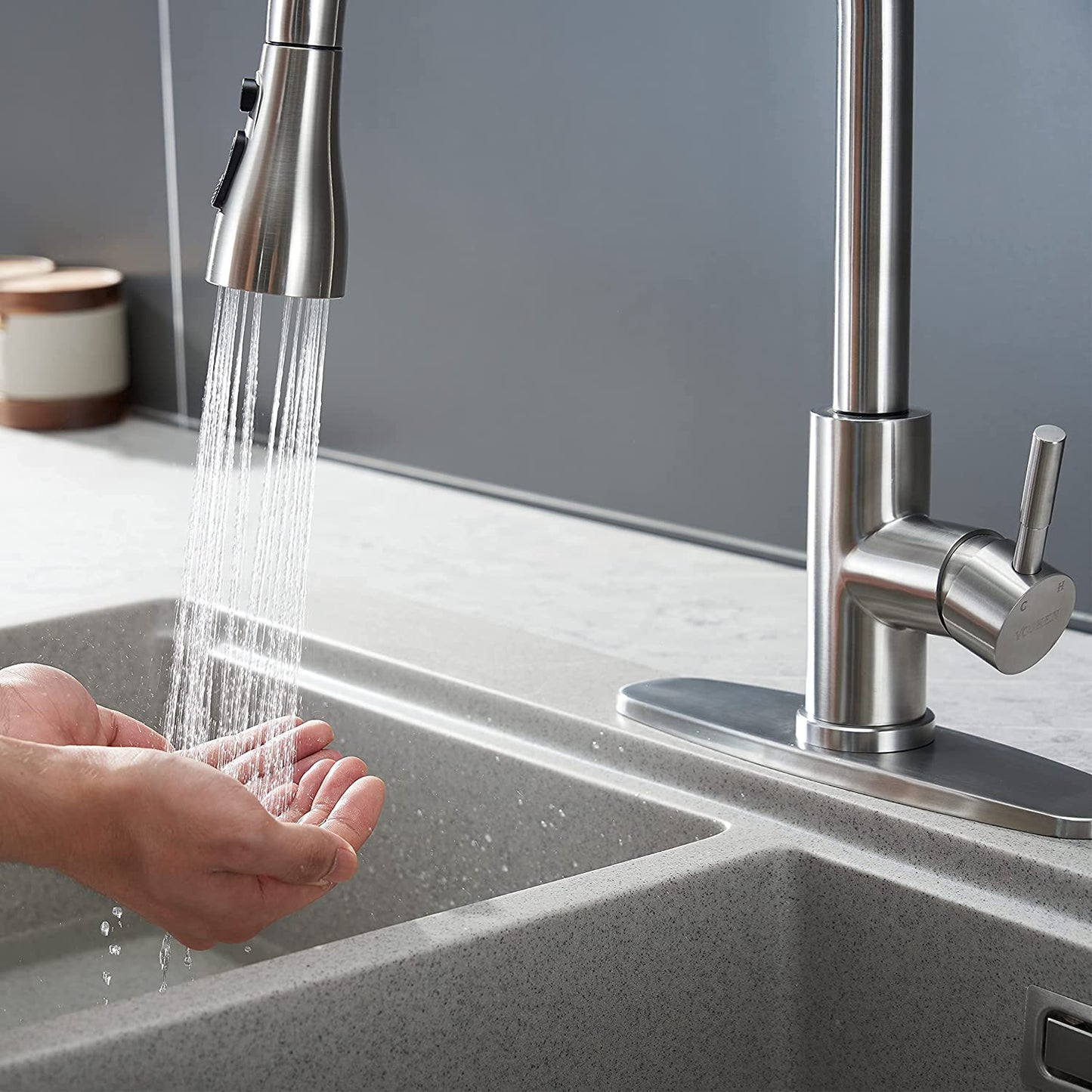 Kitchen Faucet Sprayer Head Replacement - Pull down Faucet Spray Head, Pull Out Faucet Sprayer Nozzle, 3 Function Kitchen Tap Spray Spout Part, Only for G1/2 Connector, Brushed Nickel