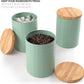 Kitchen Canisters with Bamboo Lids, Airtight Metal Canister Set, Coffee, Sugar, Tea, Flour Storage Containers, Farmhouse Kitchen Decor, Mint, 5.25” X 6.75”, Set of 3
