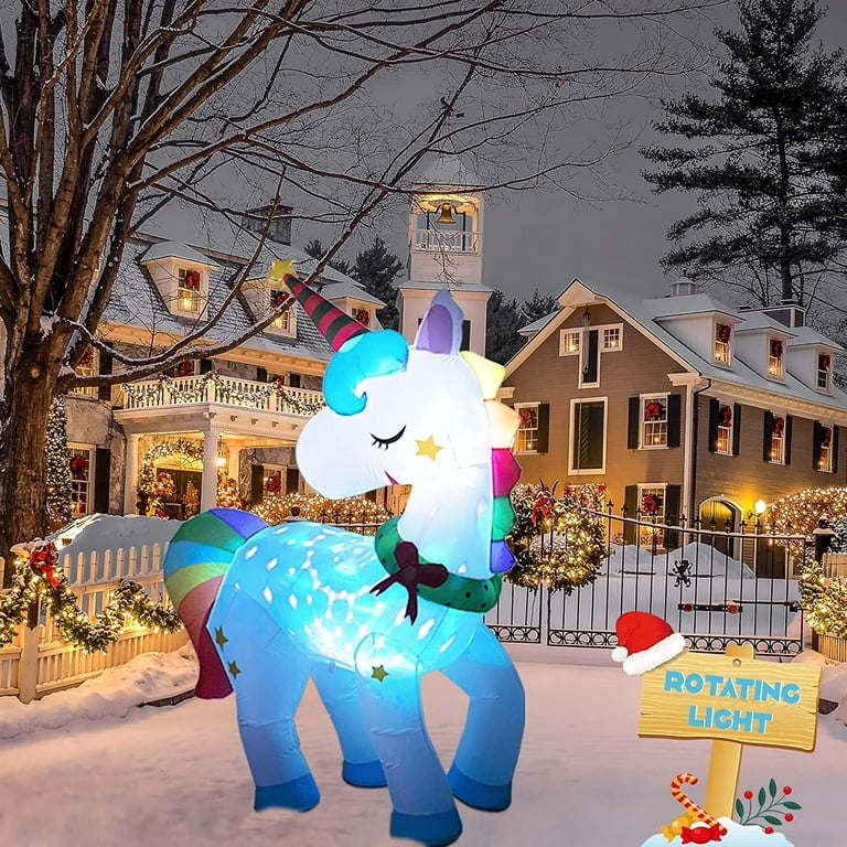 Homify 6FT Christmas Inflatables, Unicorn Inflatable with Built-in Rotating Lights, Christmas Blow Up Yard Decorations for Lawn, Garden Outdoor/Indoor Decor