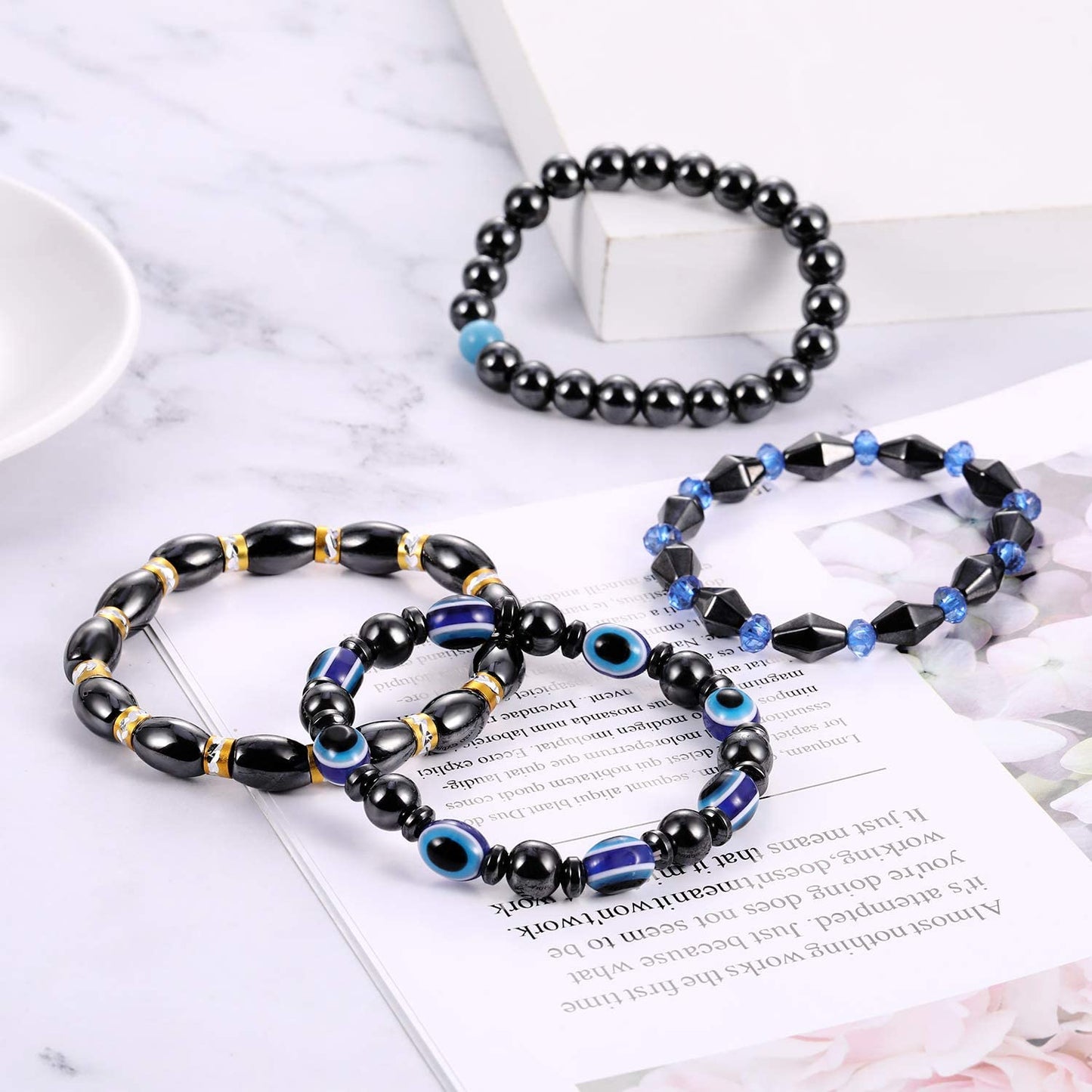 10 Pieces Magnetic Hematite Bracelets for Men Women Magnetic Bracelet Magnet Therapy Bracelet for Arthritis and Joint,10 Styles