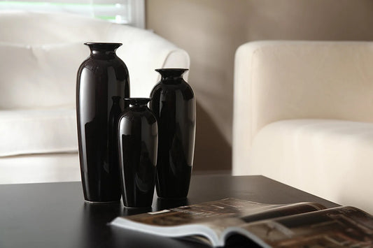 Set of 3 Black Ceramic Vases. Ideal Gift for Wedding or Special Occasions for Use in Home Office Decor Spa Aromatherapy Settings O9