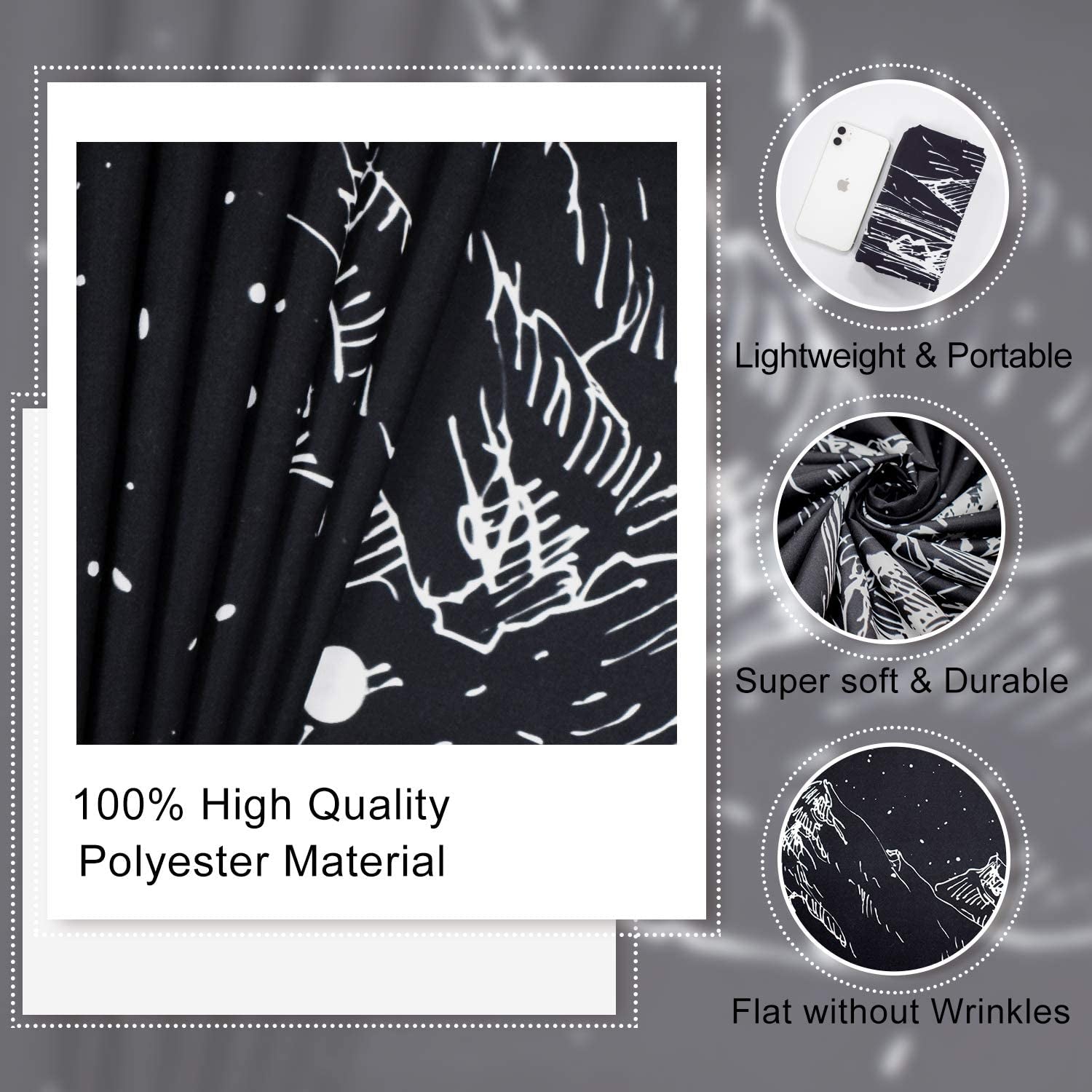 Starry Night Tapestry Mountain Tapestry Moon Stars Tapestry Black and White Tapestry for Bedroom Living Room 59X51 Inch