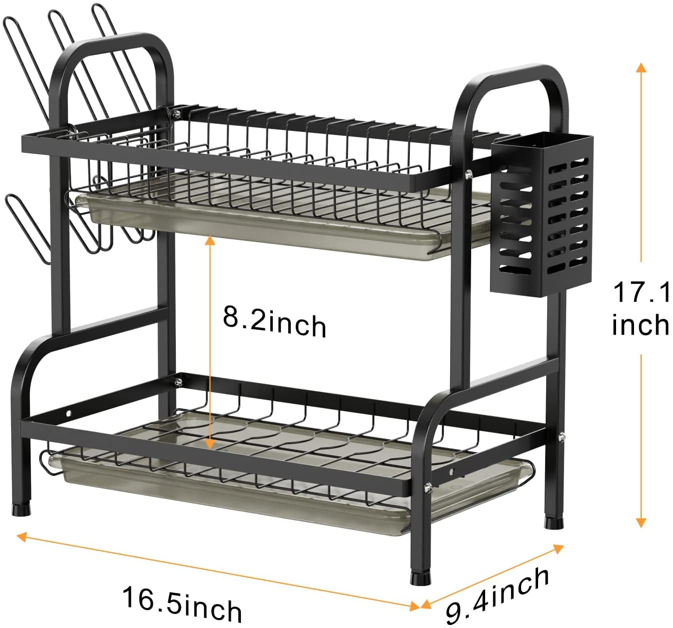 Dish Drying Rack for Kitchen Counter 2 Tier Dish Rack with Cup Holder, Dish Drainer with Drainboard and Utensil Holder Large Capacity for Small Kitchen Countertop Saving Space
