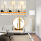 Modern Floor Lamp for Living Room, Adjustable Height Standing Lamp with Marble Base,3-Way Dimmable Gold Brass Tall Pole Light with White Linen Shade for Reading,Bedroom,Pull Chain Switch,Bulb Included