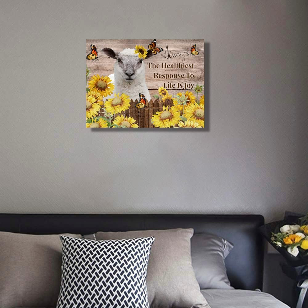Sunflowers Wall Art for Living Room Llama Wall Decor Yellow Brown Picture Canvas Prints Framed Animal Painting Artwork 12''W×16''H