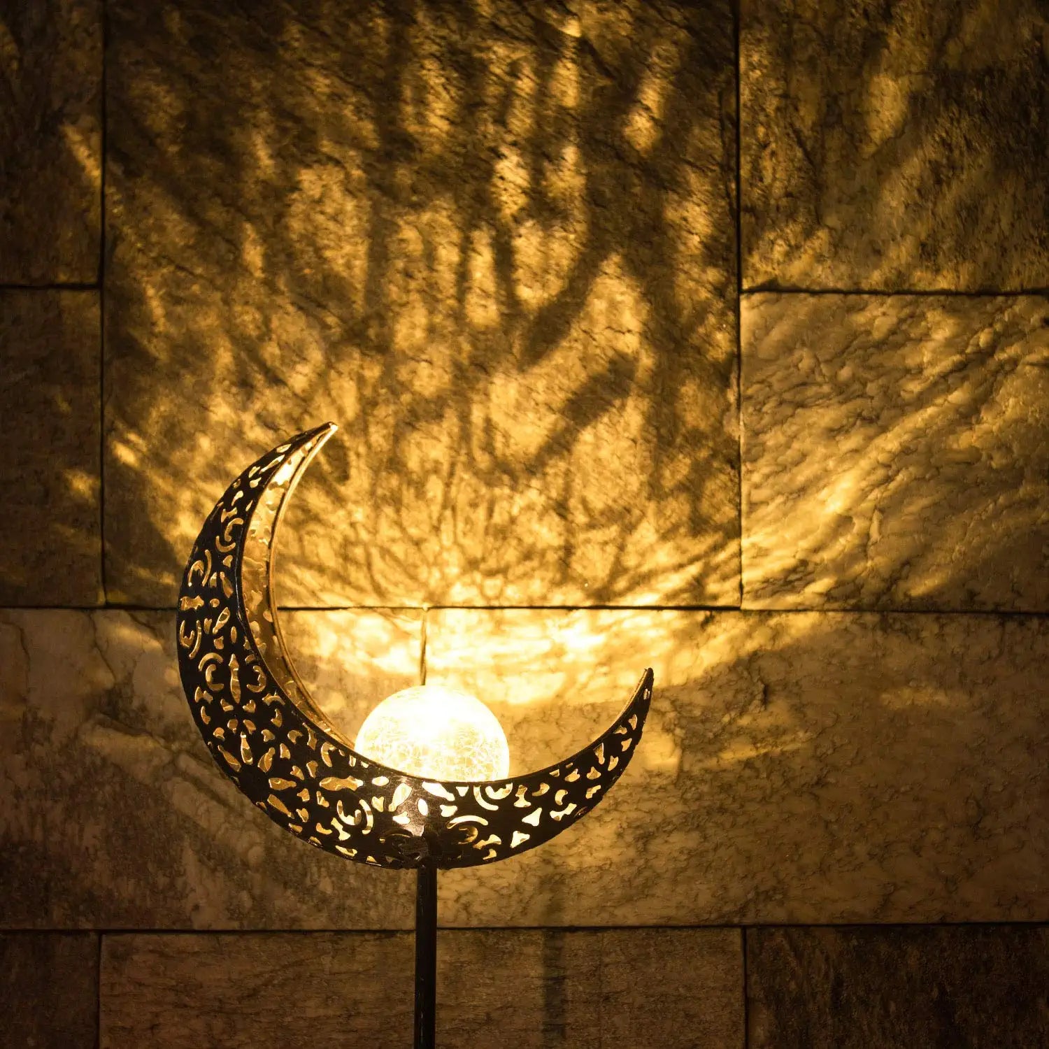 Garden Solar Lights Pathway Outdoor Moon Crackle Glass Globe Stake Metal Lights,Waterproof Warm White LED for Lawn,Patio or Courtyard (Bronze)