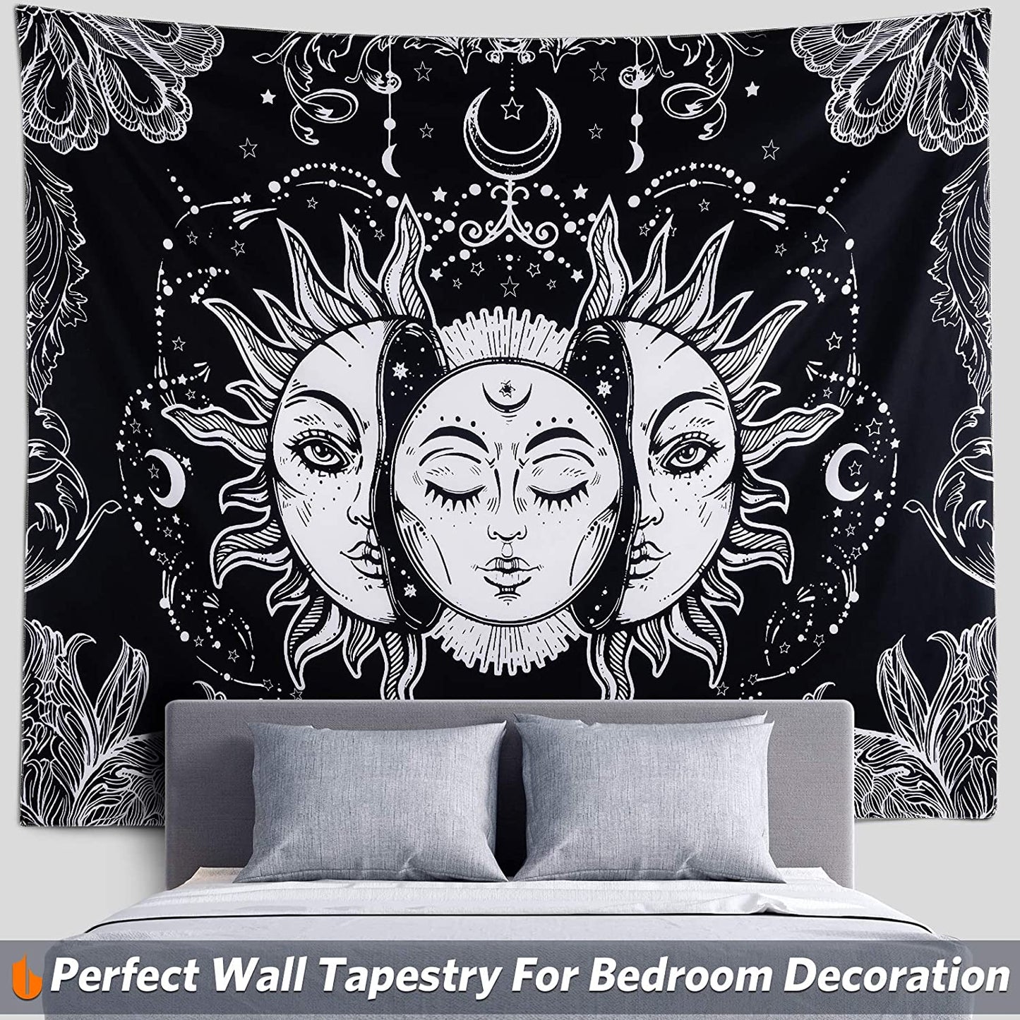 Not Fade Machine Washable Mandala Tapestry Wall Hanging Trippy Hippie Bohemian Psychedelic Wall Tapestry for Bedroom Living Room, Blue White, Small (28.7X37.4 Inches)(73X95 Cm)