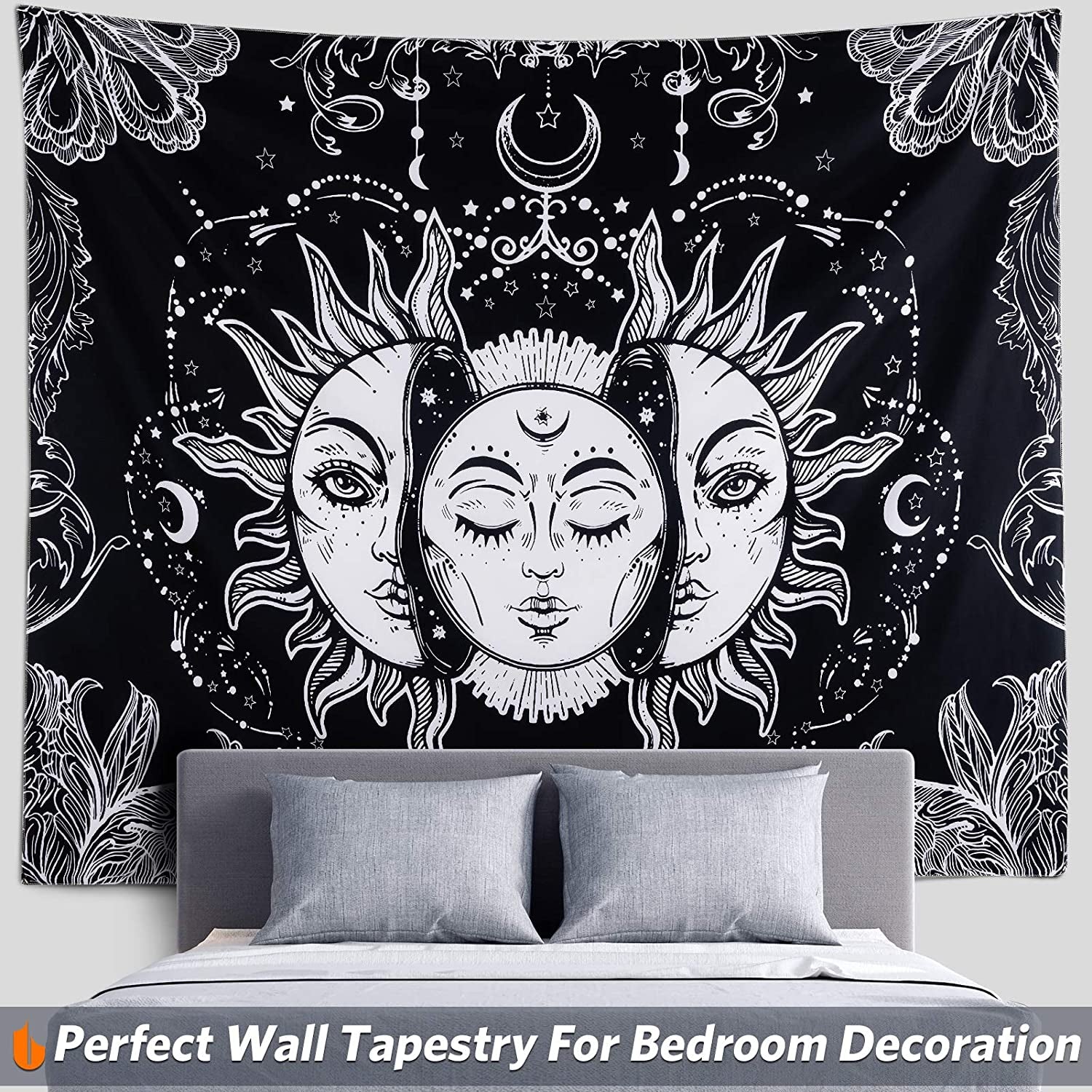 Not Fade Machine Washable Mandala Tapestry Wall Hanging Trippy Hippie Bohemian Psychedelic Wall Tapestry for Bedroom Living Room, Blue White, Small (28.7X37.4 Inches)(73X95 Cm)