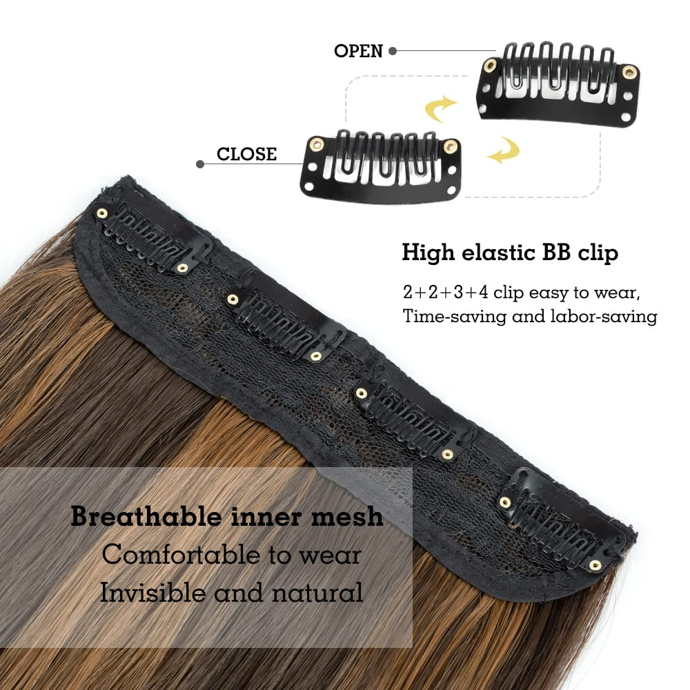 Clip in Hair Extensions 4Pcs Set Curly Wave 24 Inch Long Hair Extension Clip Ins Balayage,Wavy Hair Extensions for Women Synthetic Clip on Extension