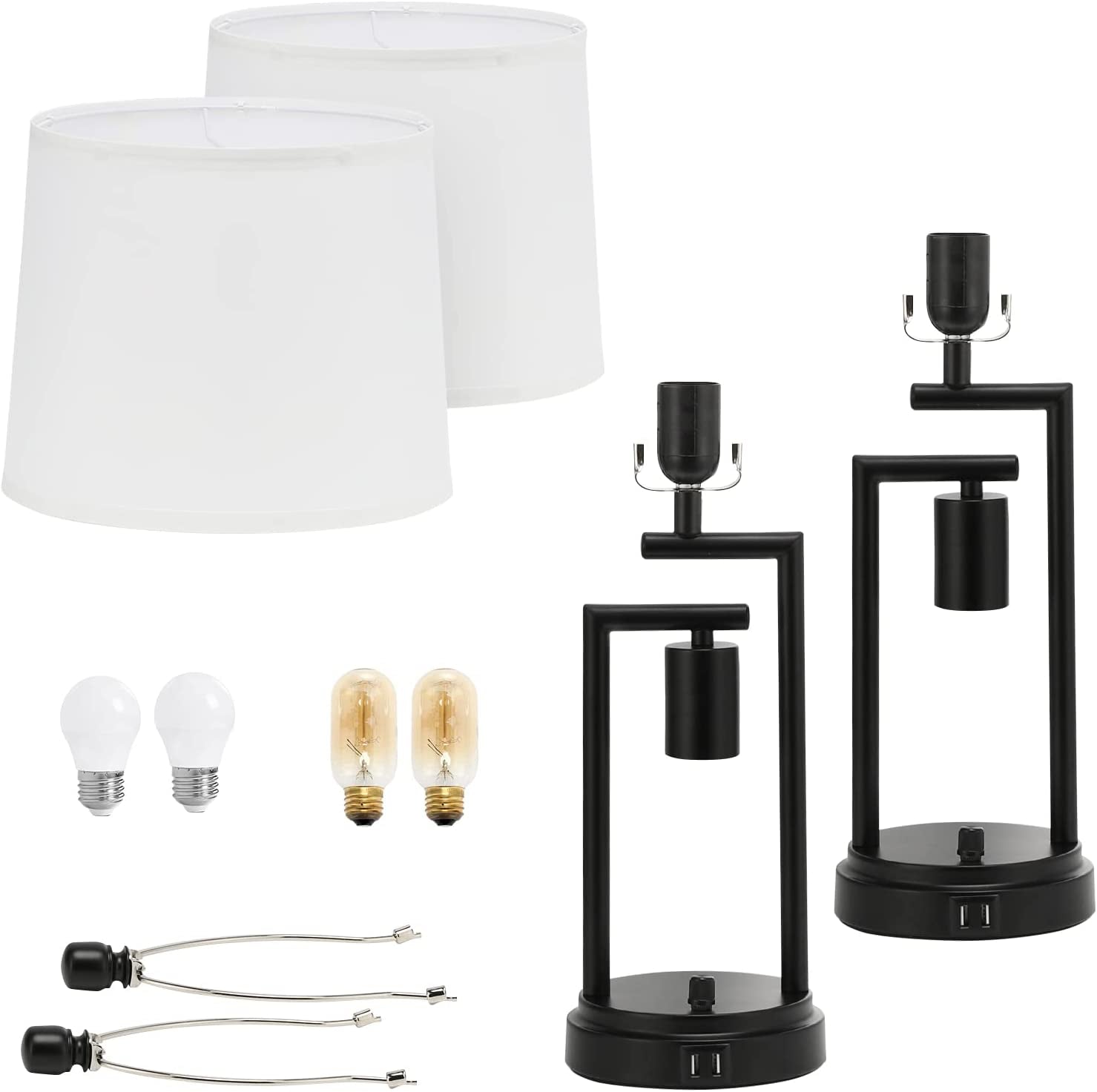 Table Lamps for Bedroom Set of 2,  3-Way Brightness Bedside Lamps with Dual USB Charging Ports, 22.6'' White Fabric Shade Farmhouse Nightstand Lamps for Bedroom, Living Room (LED Bulbs Included)