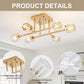 6-Light Industrial Semi Flush Mount Ceiling Light Fixture Brushed Gold, 24 Inch Modern Sputnik Chandelier Farmhouse Lighting for Kitchen Island Dining Living Room Bedroom Foyer Entry