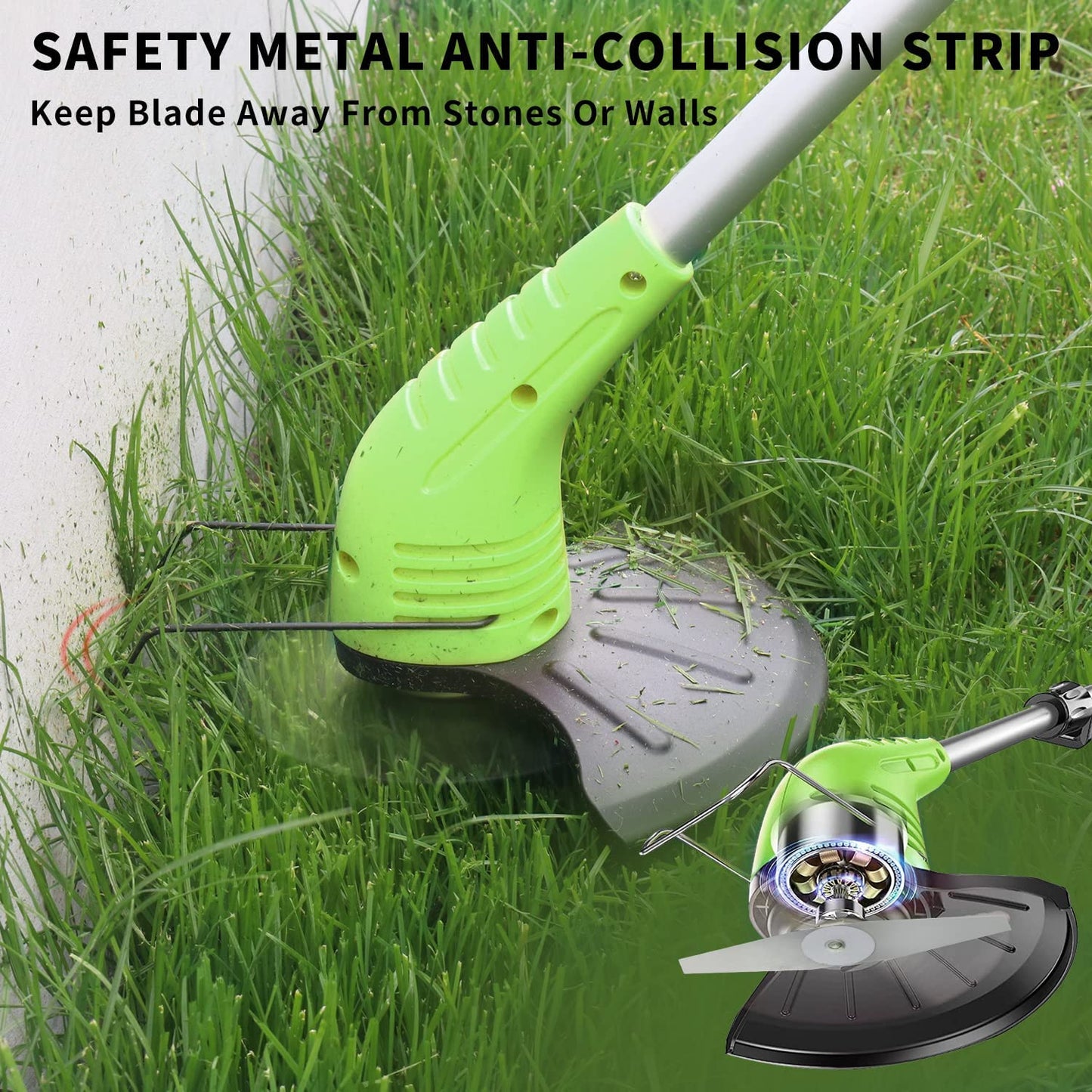 Cordless Lawn Trimmer Weed Wacker:  12V Grass Trimmer Lawn Edger with 2.0Ah Li-Ion Battery Powered and Cutting Blade, Adjustable Height Weed Eater Tool for Garden and Yard
