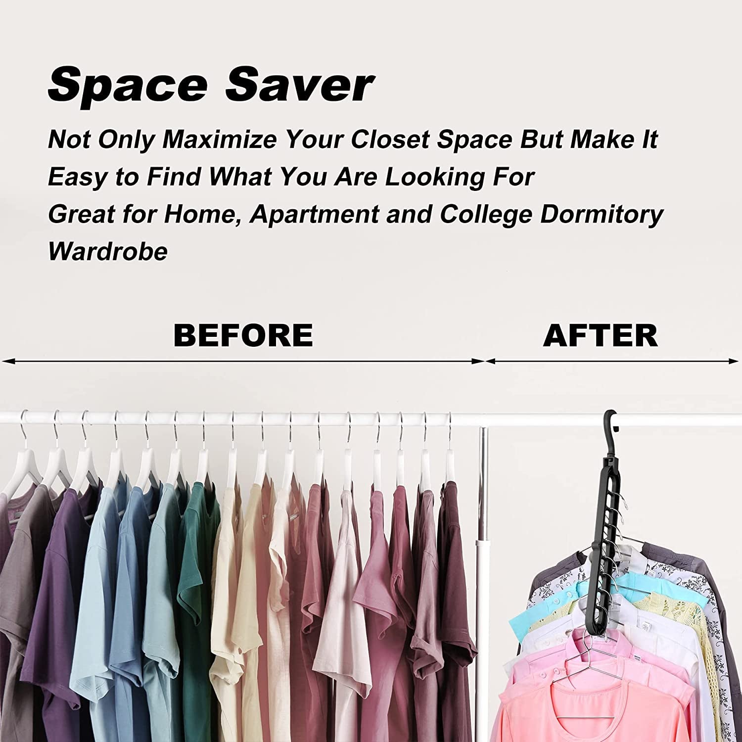 Closet Organizers and Storage,6 Pack Sturdy Closet Organizer Hangers,College Dorm Room Essentials,Closet Storage,Closet Organization,Magic Space Saving Hanger with 9-Holes for Wardrobe Heavy Clothes