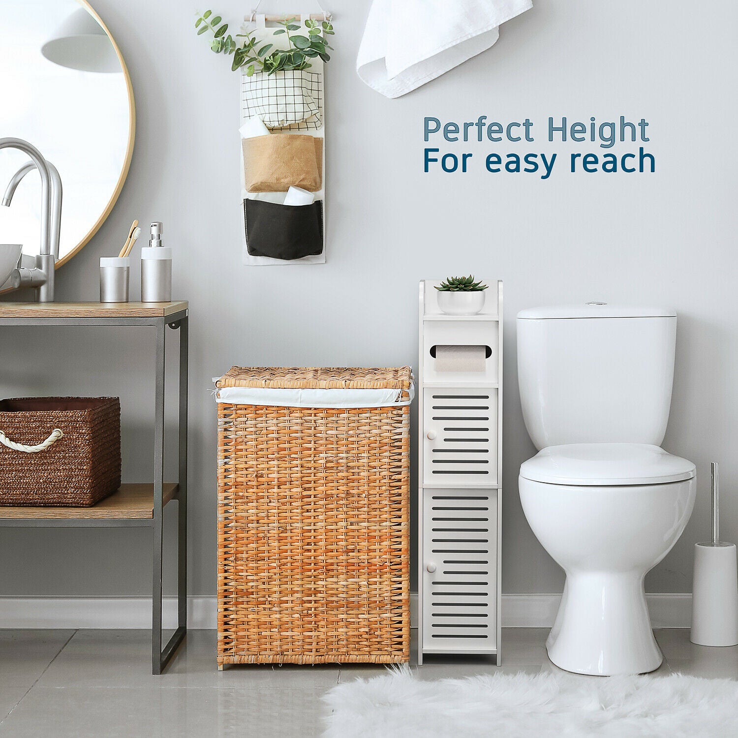 Storage Cabinet Floor Standing Toilet Paper Organizer Shelves with Door Bathroom