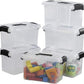 5 L Plastic Storage Bin with Lid, Clear Transparent Box with Black Handles Set of 6