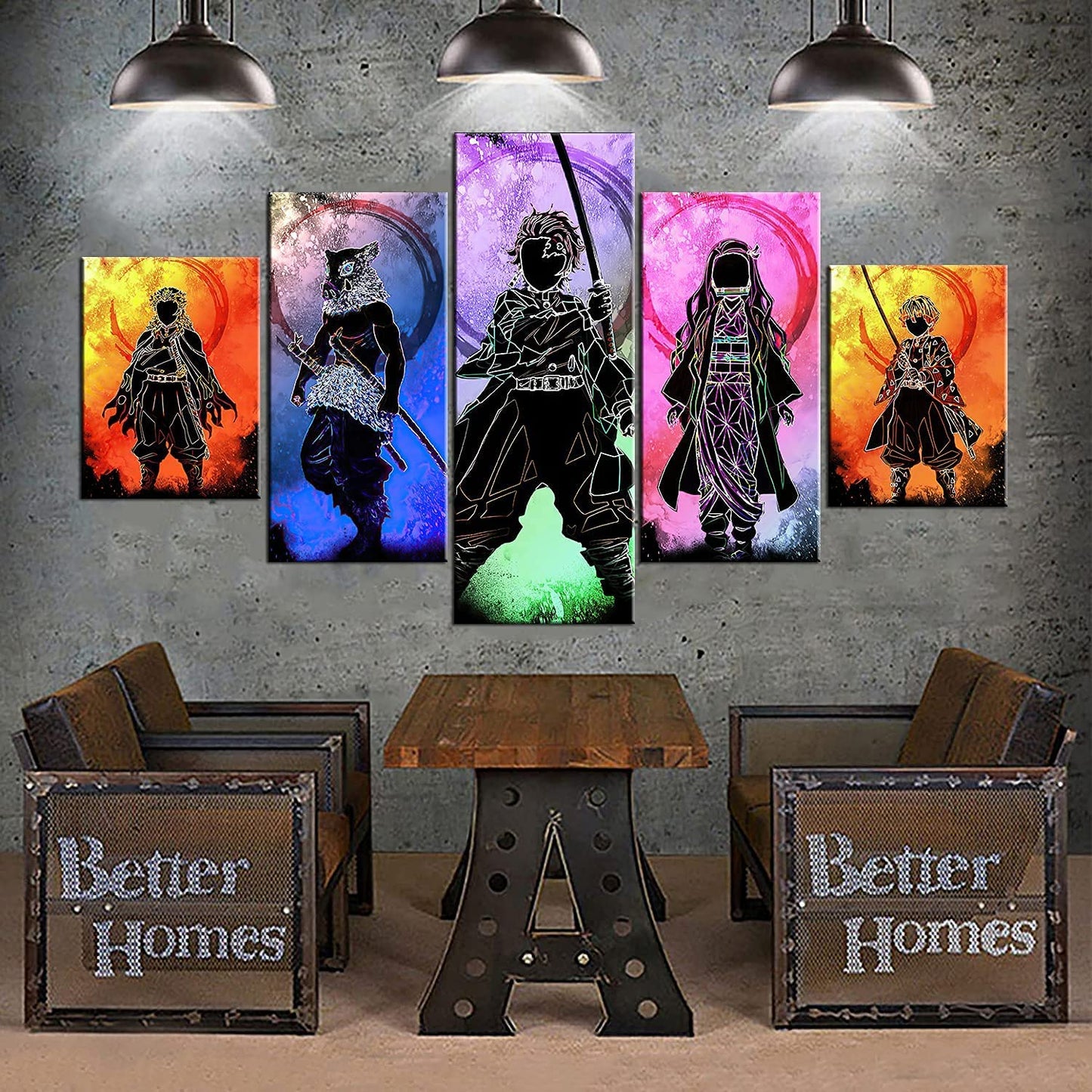 Demon Slayer Poster Anime Canvas Wall Art Kimetsu No Yaiba 5 Pieces HD Print Painting Tanjiro Nezuko Kamado Silhouette Decoration Pictures Modern for Living Bathroom Room Home Decor Unframed