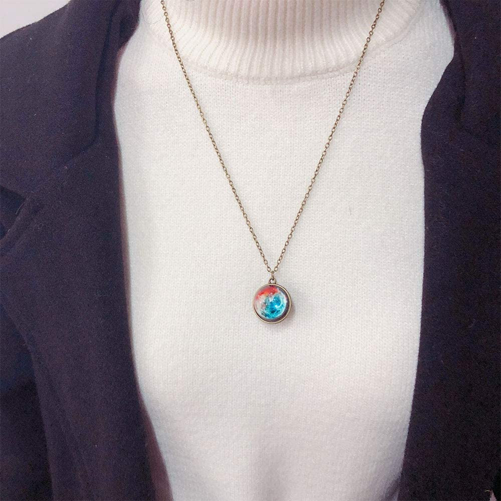 Eight Planets Necklace Pendent Double-Sided Glass Ball Universe Galaxy Solar System Guardian Stars Necklace for Women