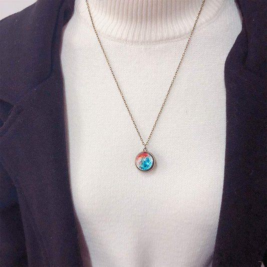 Eight Planets Necklace Pendent Double-Sided Glass Ball Universe Galaxy Solar System Guardian Stars Necklace for Women