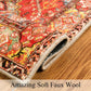 Oriental Floral Area Rug 3X5 Persian Distressed Living Room Throw Rug Boho Trible Indoor Washable Accent Rug Faux Wool Non-Slip Collection Floor Carpets for Sofa Dining Room Bedroom-Orange
