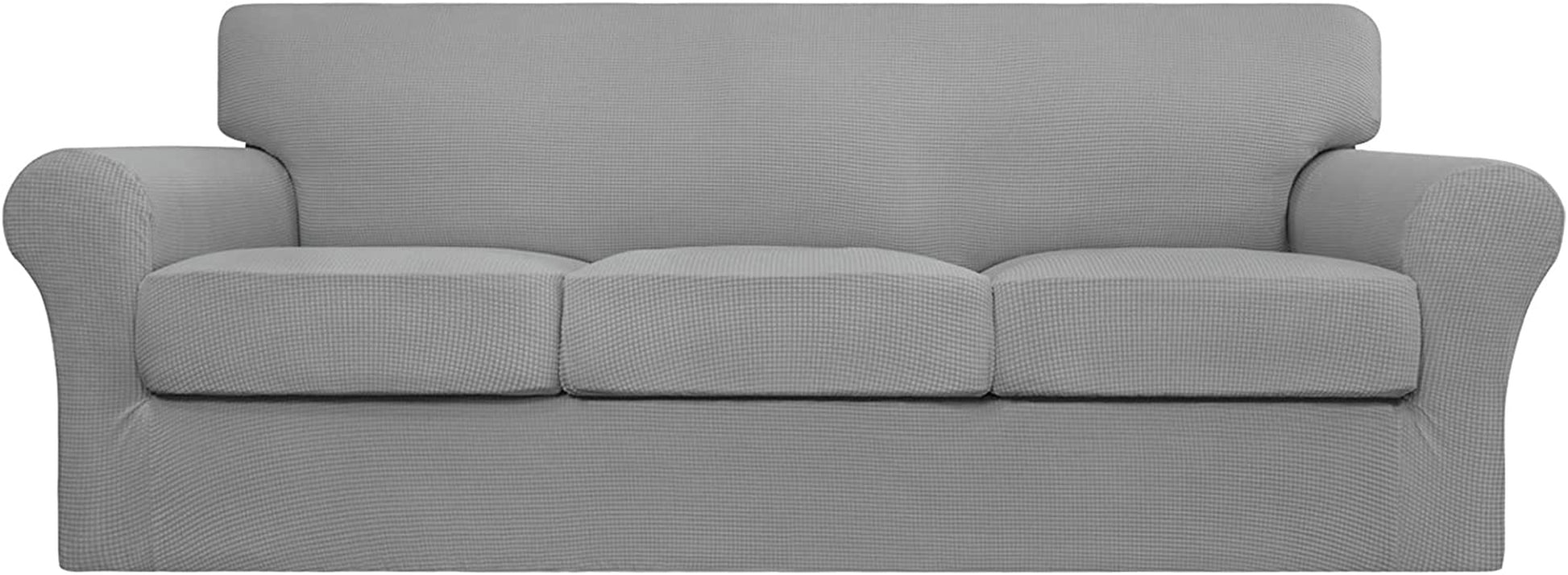 4 Pieces Stretch Couch Cover Sofa Cover for Dogs Washable Sofa Slipcover for 3 Separate Cushion Couch Spandex Jacquard Fabric Elastic Furniture Protector for Pets, Kids (Light Gray, Sofa)